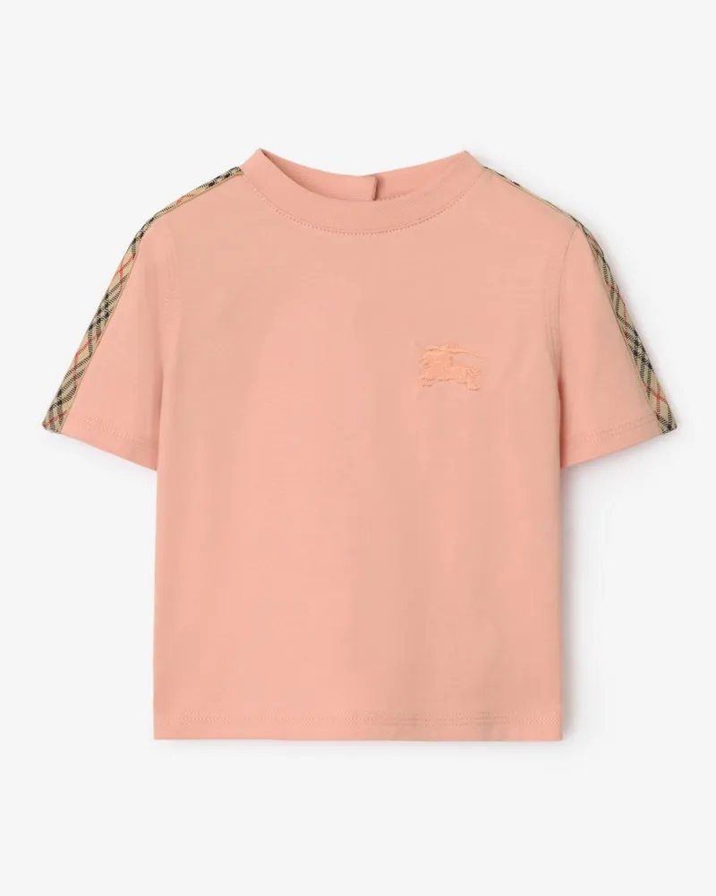 Burberry Baumwoll-T-Shirt mit Check-Besatz , Size Slipper-rosa