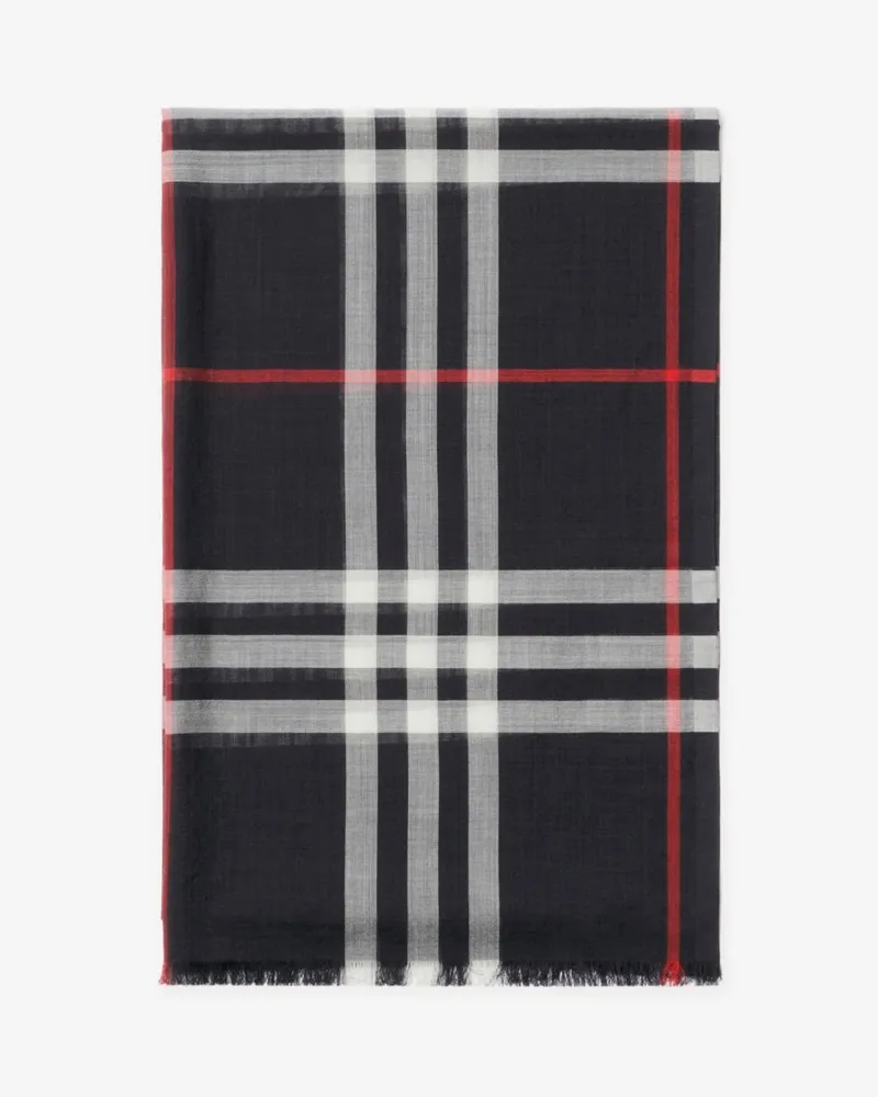 Burberry Schal aus Wolle und Seide in Check Marineblau