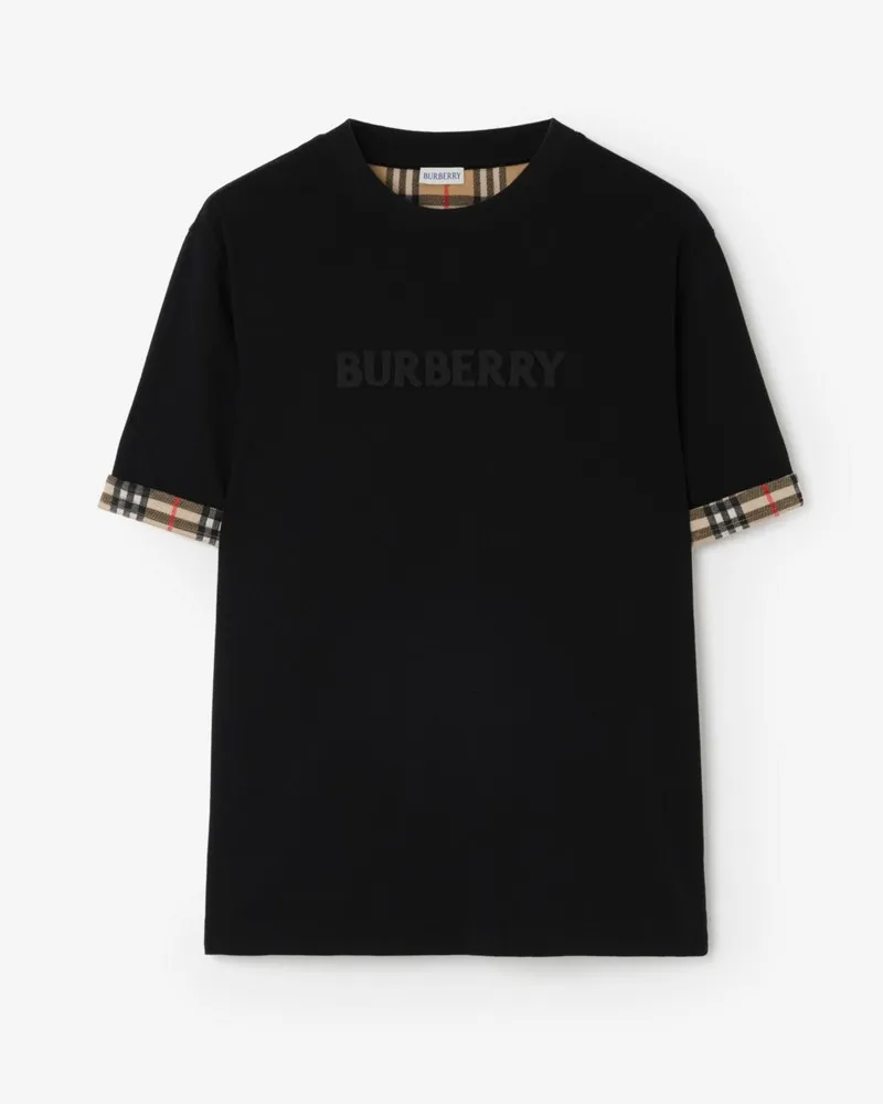 Burberry Baumwoll-T-Shirt mit Karobesatz , Size Black