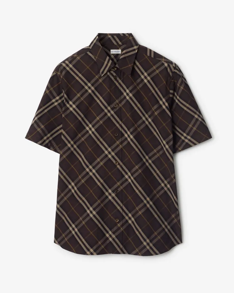 Burberry Legeres Baumwollhemd in Check Truffle-braun