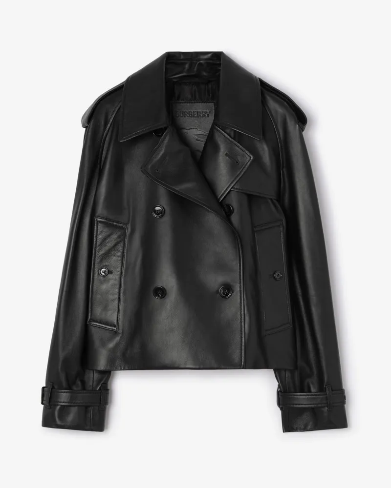 Burberry Cropped-Trenchjacke „Mayfair“ aus Leder , Size Black