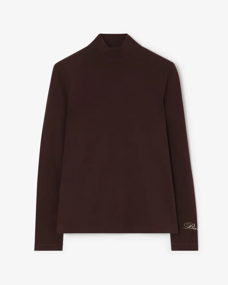 Burberry Stretchbaumwoll-Oberteil mit hohem Kragen Port-braun