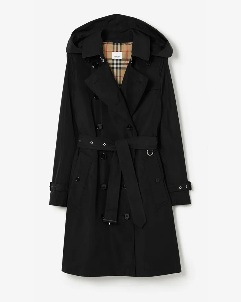 Burberry Mittellanger Trenchcoat „Kensington“ aus Taftgewebe , Size Black