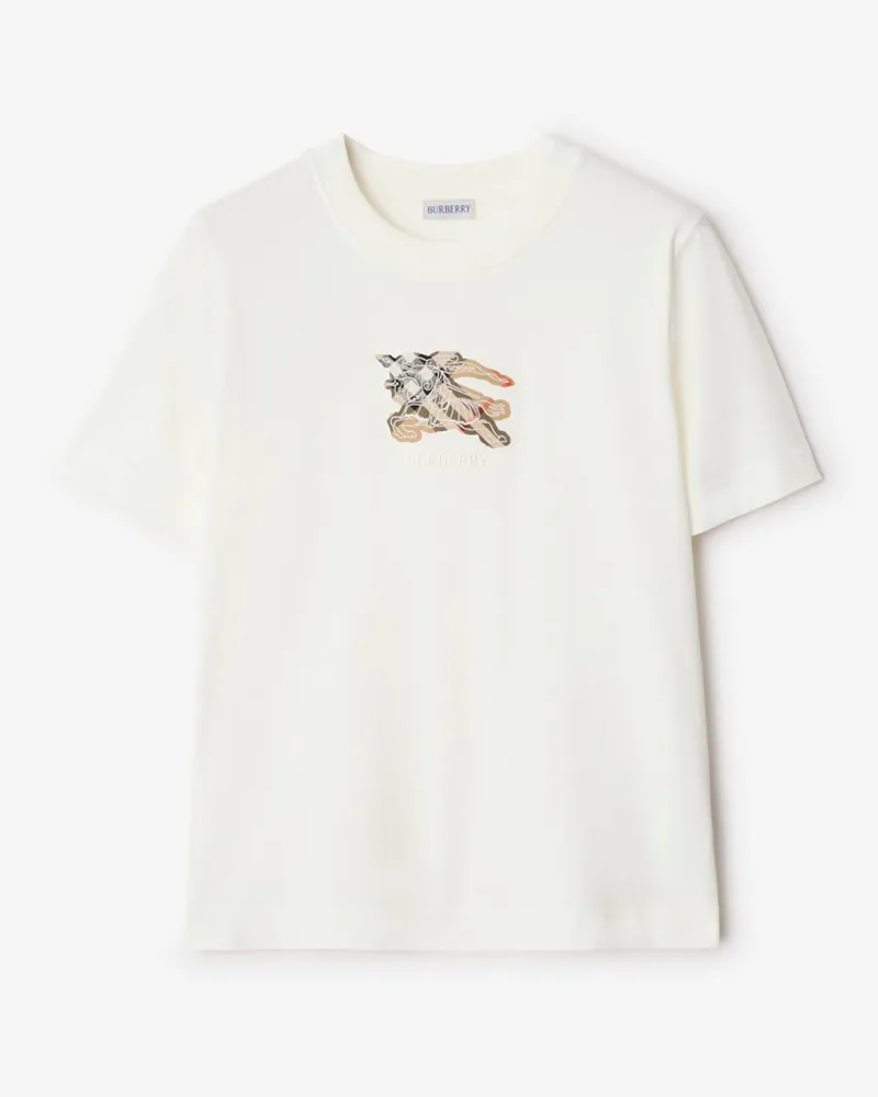 Burberry Baumwoll-T-Shirt mit Knight in Check , Size Chalk