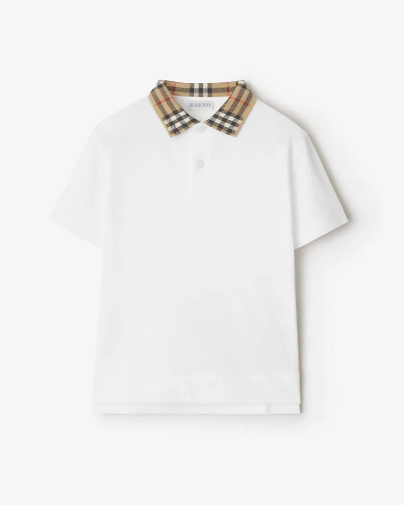 Burberry Baumwoll-Poloshirt mit Check-Kragen , Size White