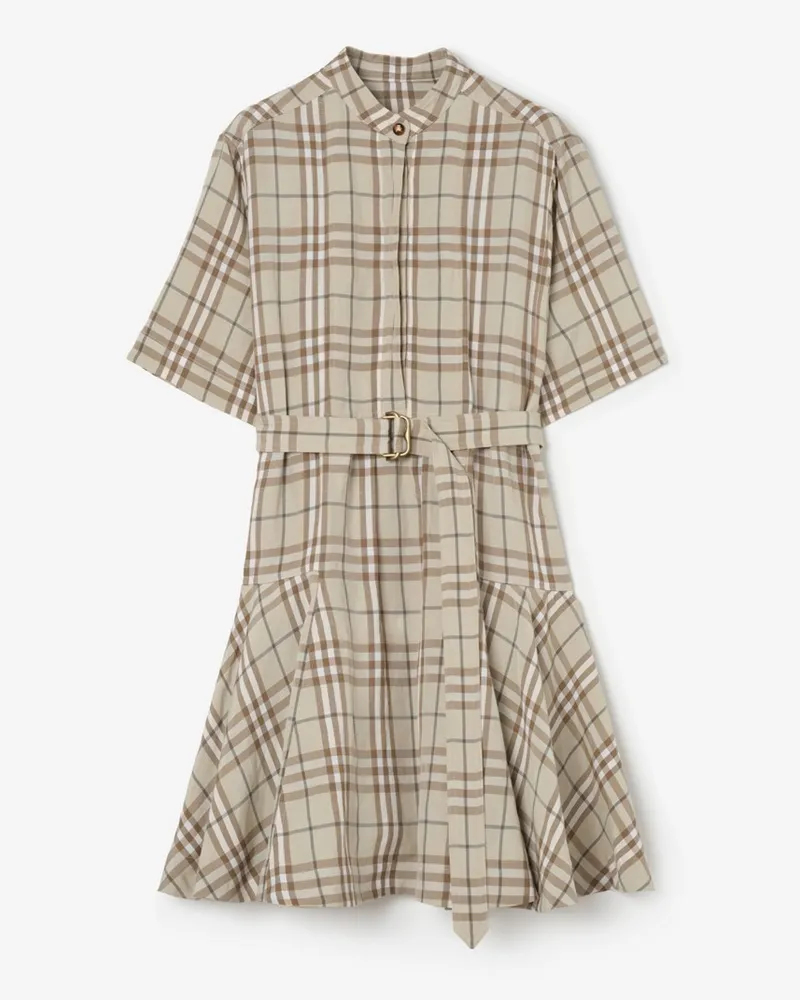 Burberry Leinenmisch-Kleid in Check , Size Sesame-beige