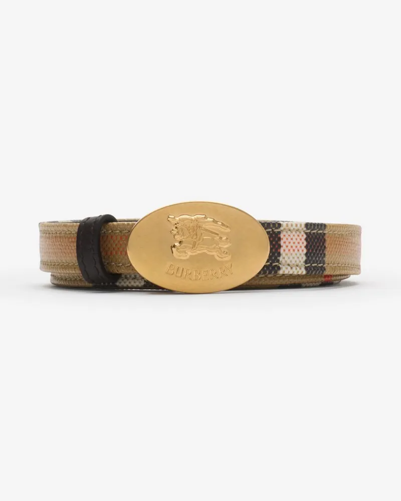 Burberry Schmaler wendbarer Gürtel in Check mit Knight Stamp Sand