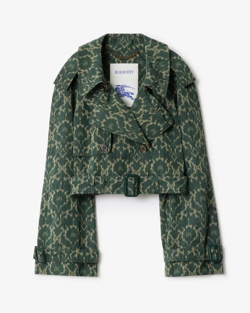 Burberry Cropped-Viskosemisch-Trenchjacke mit Barock-Print Vine-grün