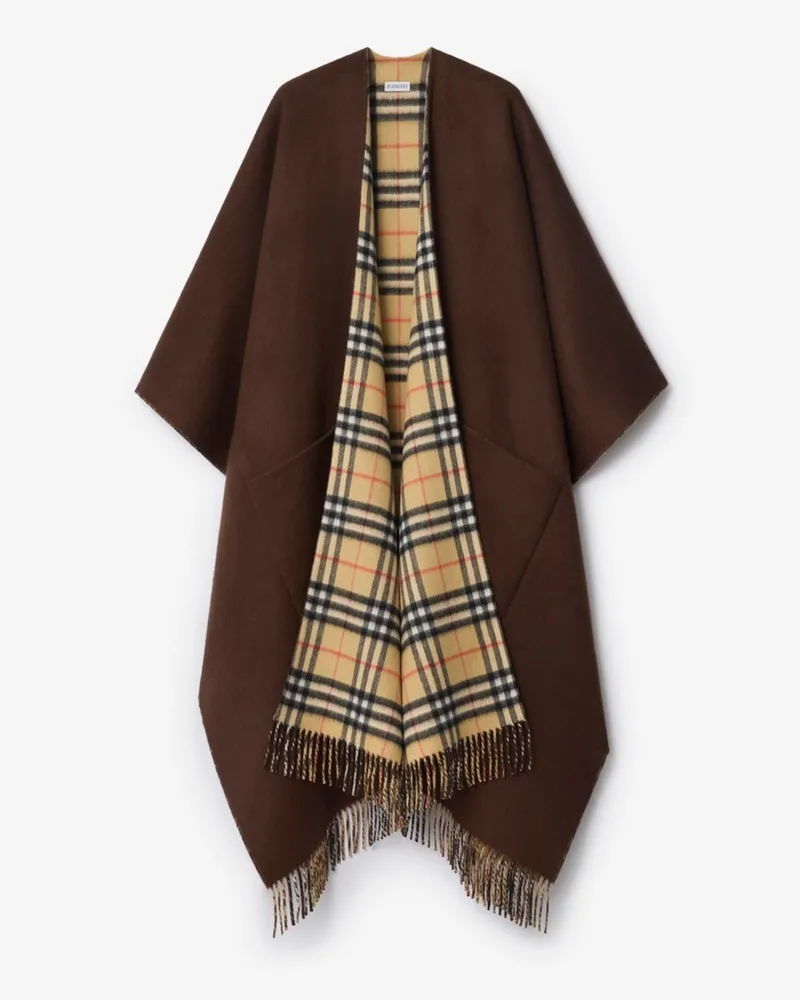 Burberry Wendbares Woll-Kaschmircape mit Check Treacle-braun