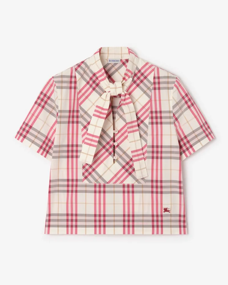 Burberry Cropped-Schluppenbluse aus Baumwolle in Check , Size Aubergine-violett