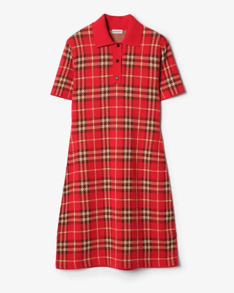 Burberry Baumwoll-Woll-Poloshirtkleid in Check , Size Crayon-rot