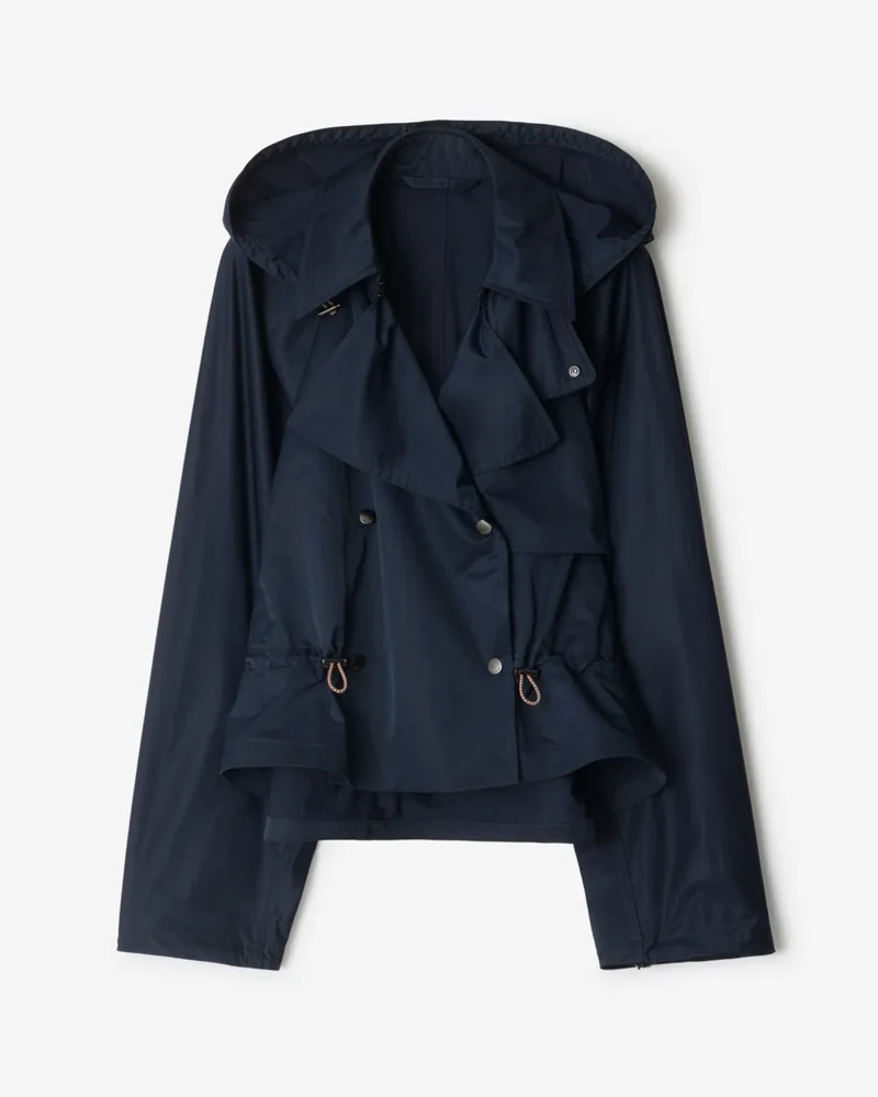 Burberry Satin-Trenchjacke mit Kapuze Marineblau