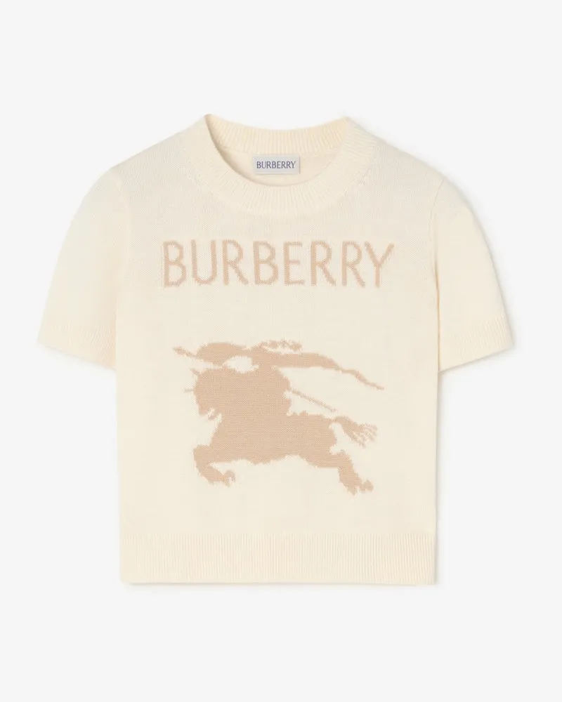 Burberry Baumwoll-Woll-Oberteil mit EKD-Motiv , Size Ivory-weiß