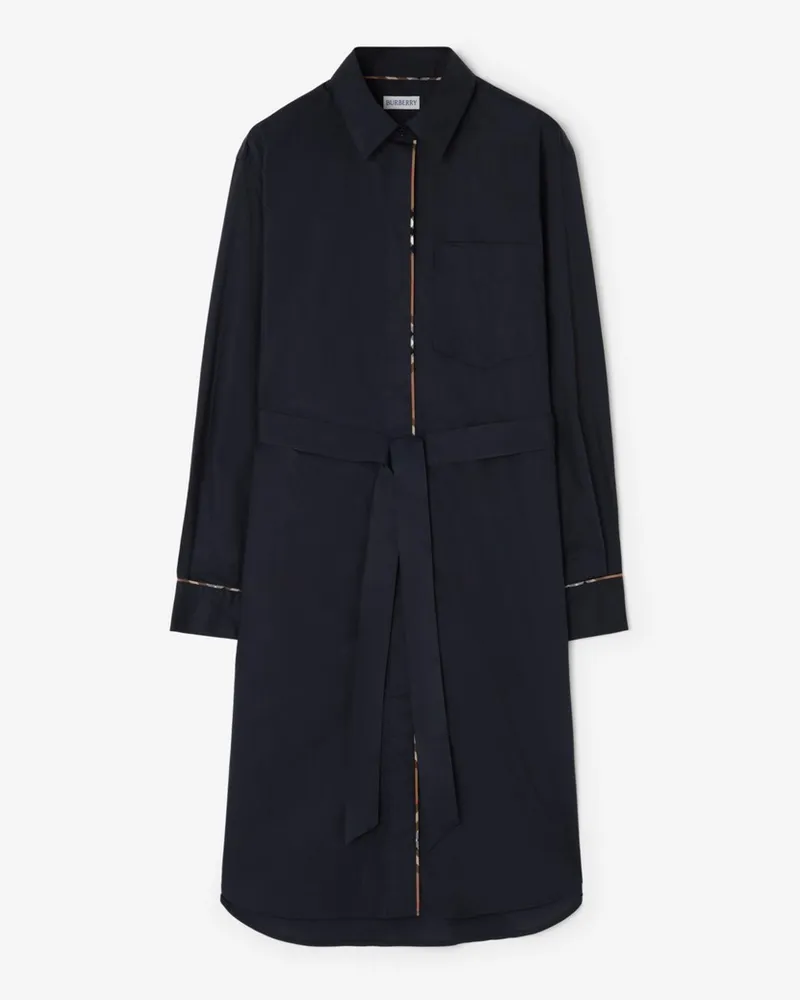Burberry Baumwollhemdkleid mit Check-Paspelierung , Size Marineblau