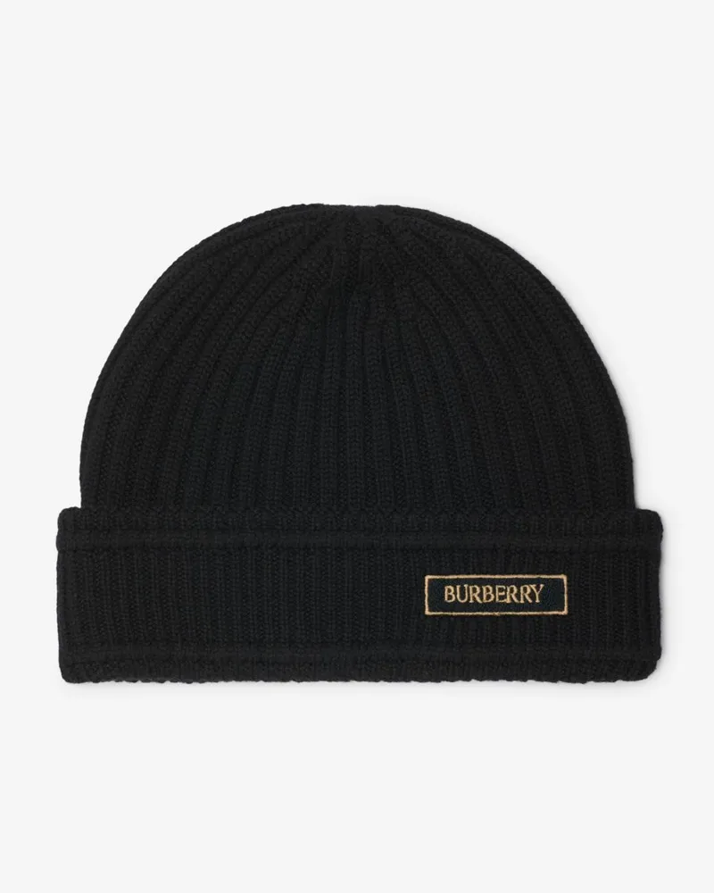 Burberry Woll-Beanie mit Logo Black