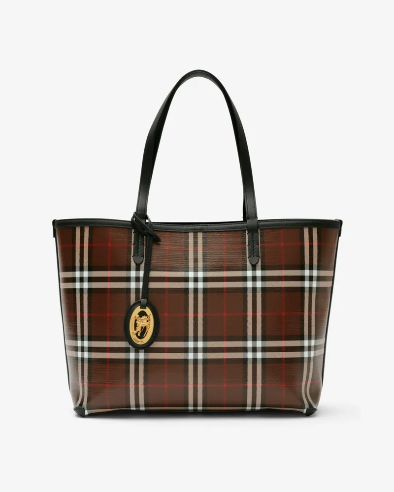 Burberry Kleine Henkeltasche in Check Chocolate-braun