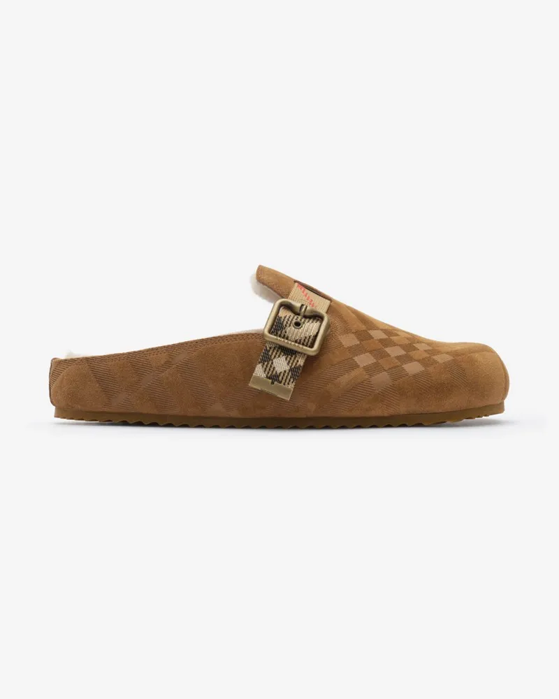 Burberry Lammfell-Clogs „Urchin“ in Check , Size Jute