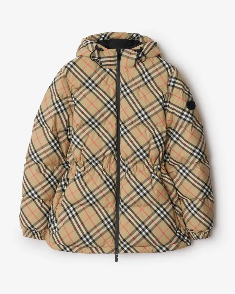 Burberry Wattierte Nylon-Kapuzenjacke in Check , Size Sand