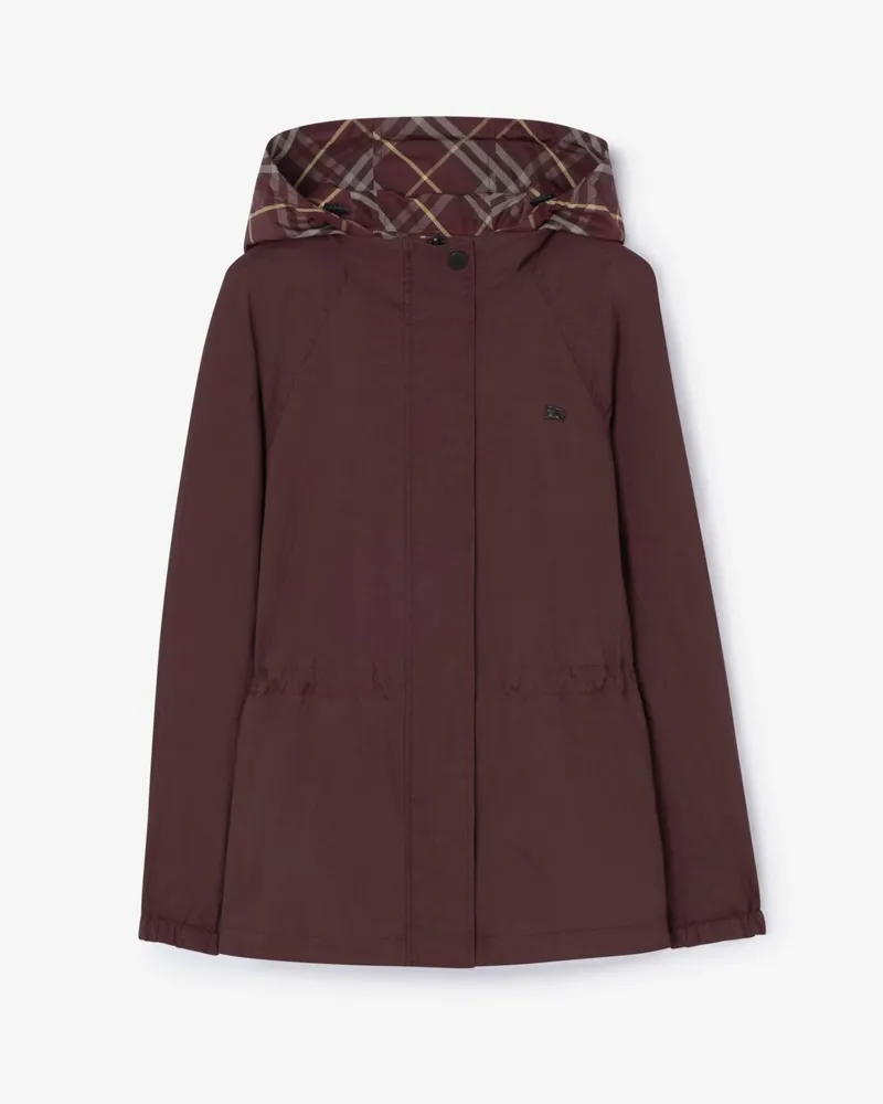 Burberry Wendbare Nylonkapuzenjacke in Check , Size Vinyard-rot