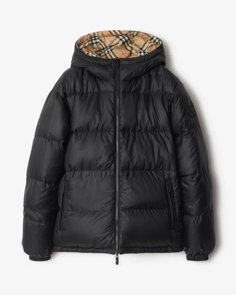 Burberry Wendbare wattierte Kapuzenjacke in Check , Size Sand