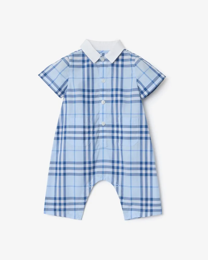 Burberry Baumwoll-Spielanzug in Check , Size Ice-blau