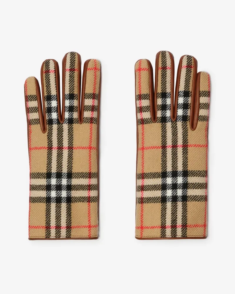Burberry Wollhandschuhe mit Karomuster , Size Vintage-beige