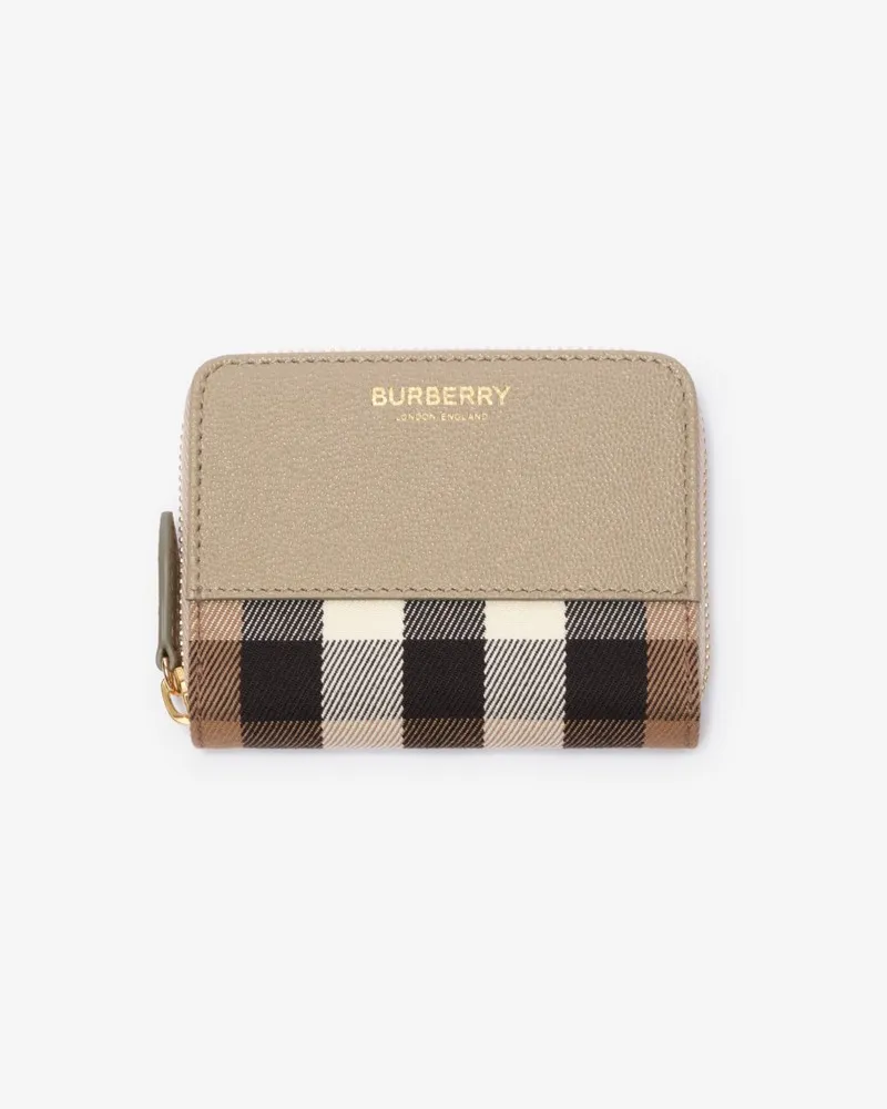 Burberry Kleine Lederbrieftasche mit Check und Reißverschluss Mushroom-grau