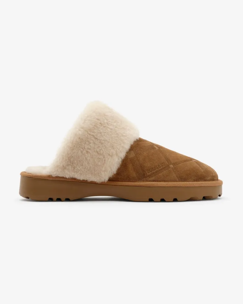 Burberry Slipper „Flint“ mit Lammfell und Check , Size Jute-beige