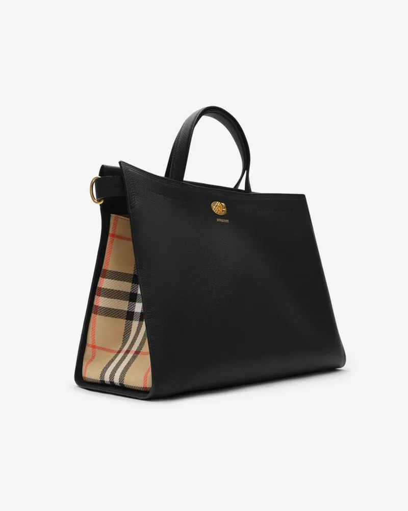 Burberry Mittelgroße Henkeltasche „Cotswolds“ mit Check Schwarz