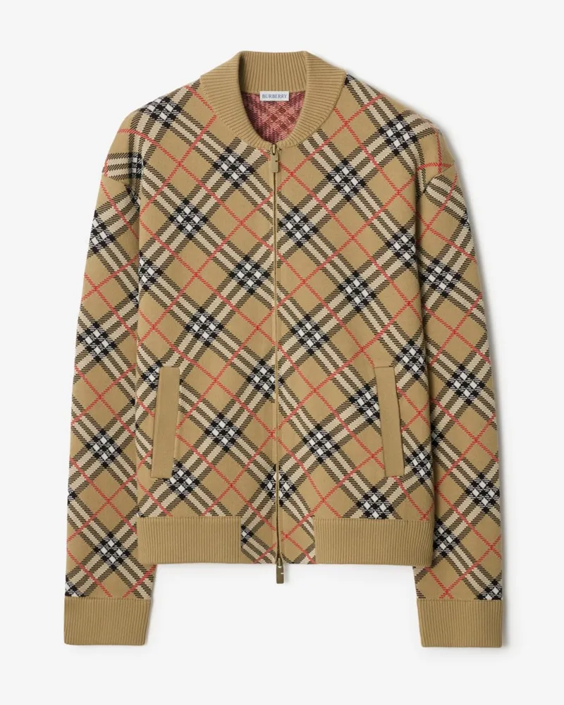 Burberry Baumwoll-Woll-Bomberjacke in Check , Size Sand-beige