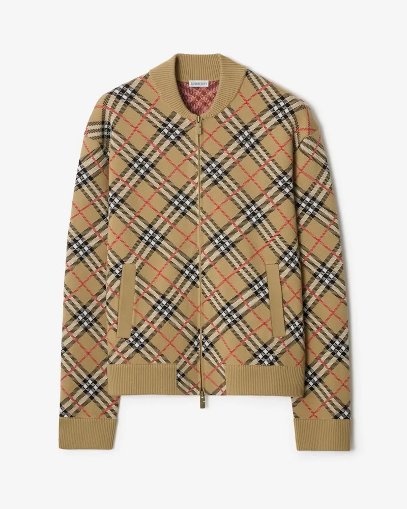 Burberry Baumwoll-Woll-Bomberjacke in Check , Size Sand-beige