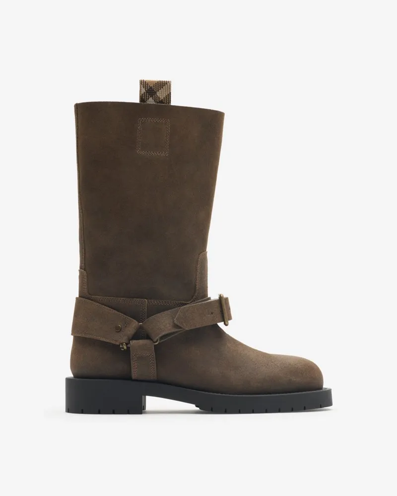 Burberry Weiche Stiefel „Saddle“ aus Veloursleder mit niedrigem Schaft , Size Loch-grün