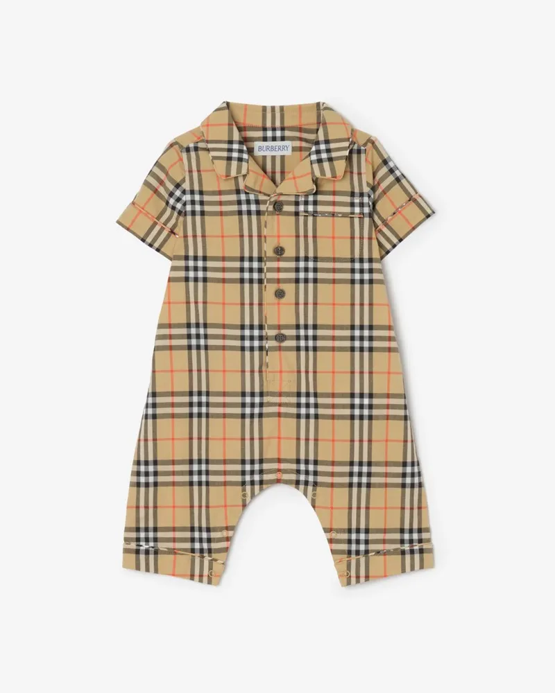 Burberry Baumwoll-Spielanzug in Check , Size Sand-beige