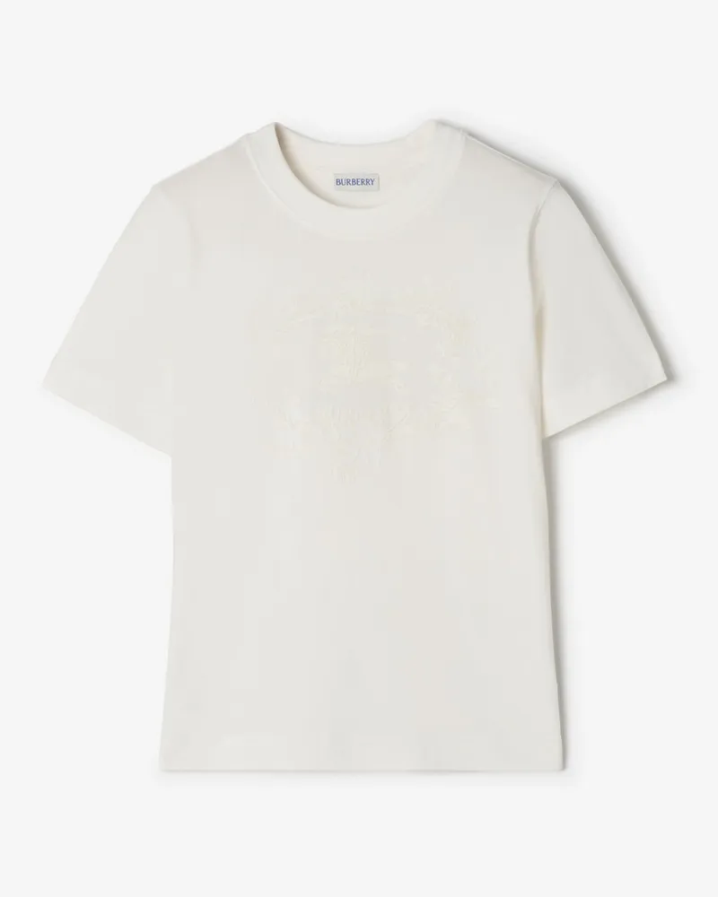 Burberry Baumwoll-T-Shirt mit Knight Stamp , Size Chalk-weiß