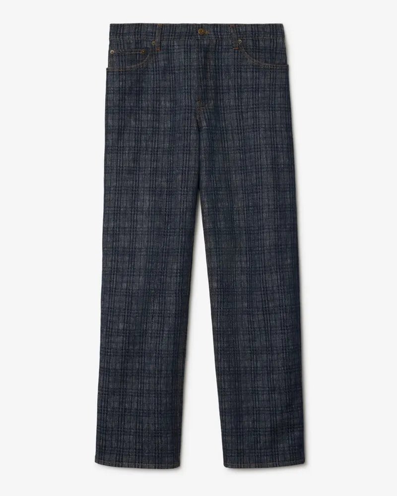 Burberry Weite Denim-Jeans in Check Navy