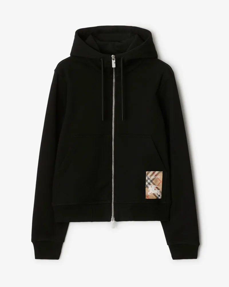 Burberry Baumwoll-Kapuzenjacke mit Check-Label , Size Schwarz