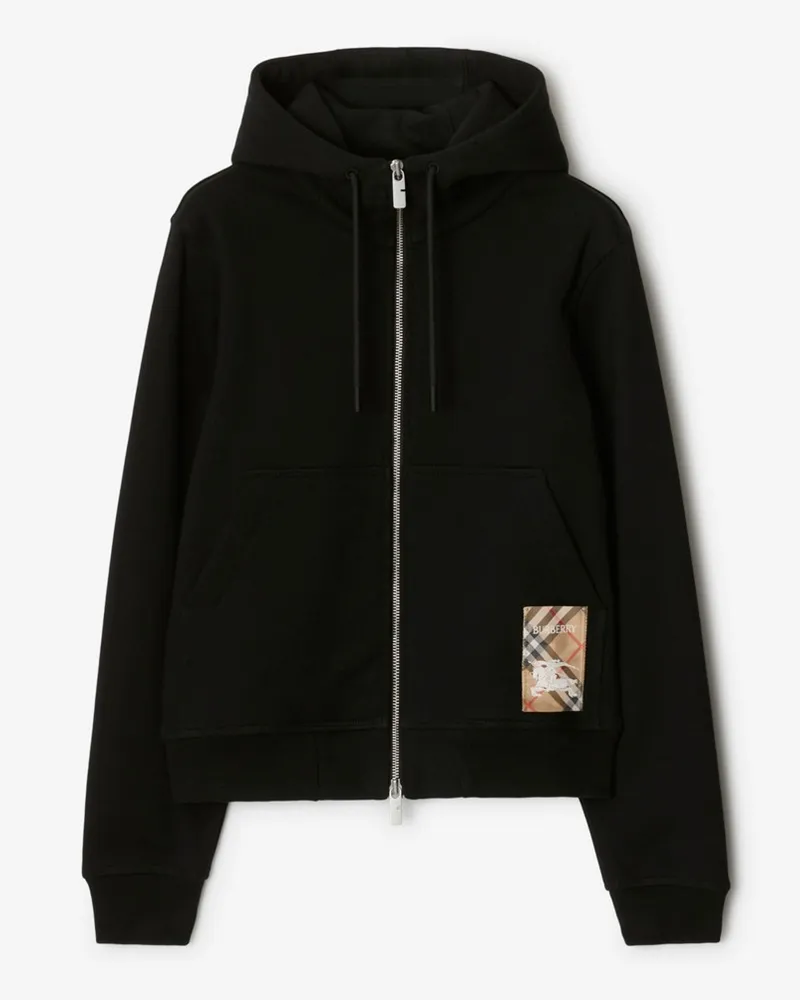 Burberry Baumwoll-Kapuzenjacke mit Check-Label Schwarz