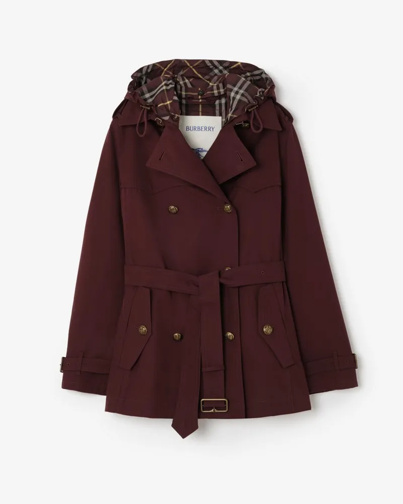 Burberry Kurzer Trenchcoat „Foxfield“ aus Tropen-Gabardine , Size Vineyard