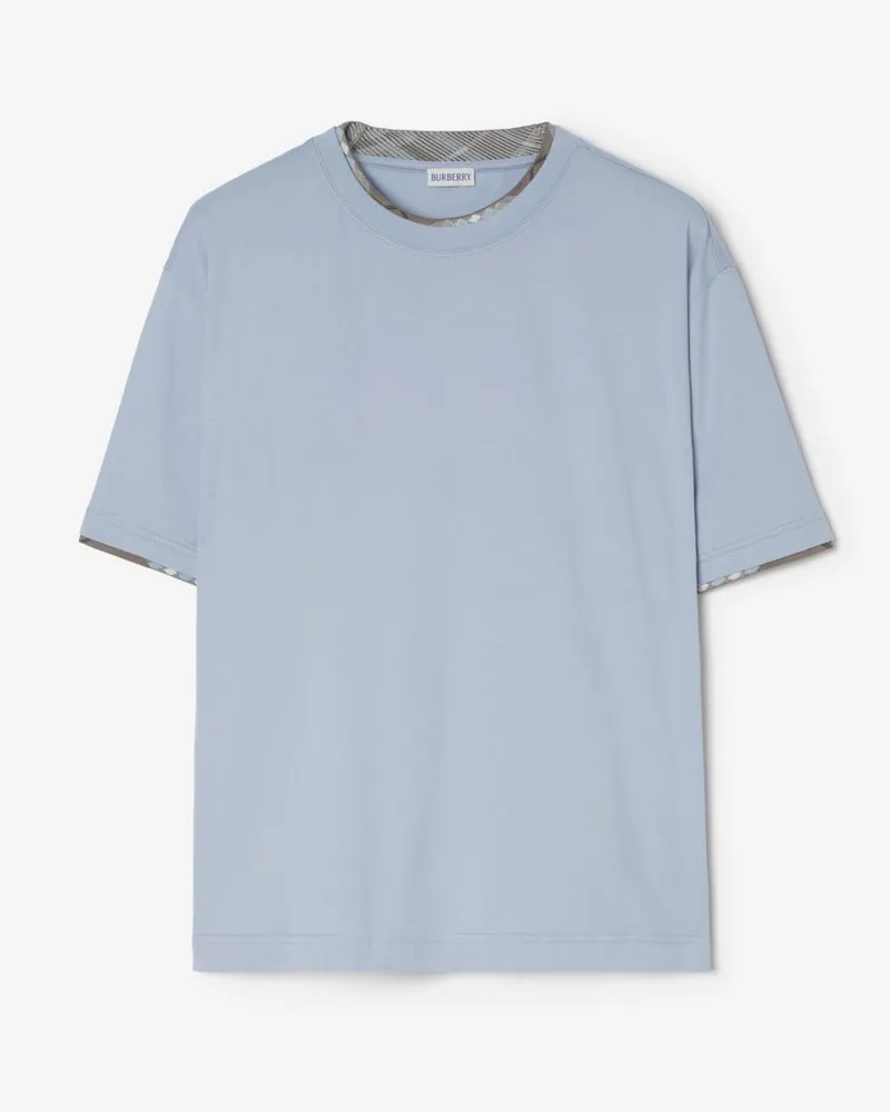 Burberry Baumwoll-T-Shirt mit Check-Besatz , Size Chalkhill