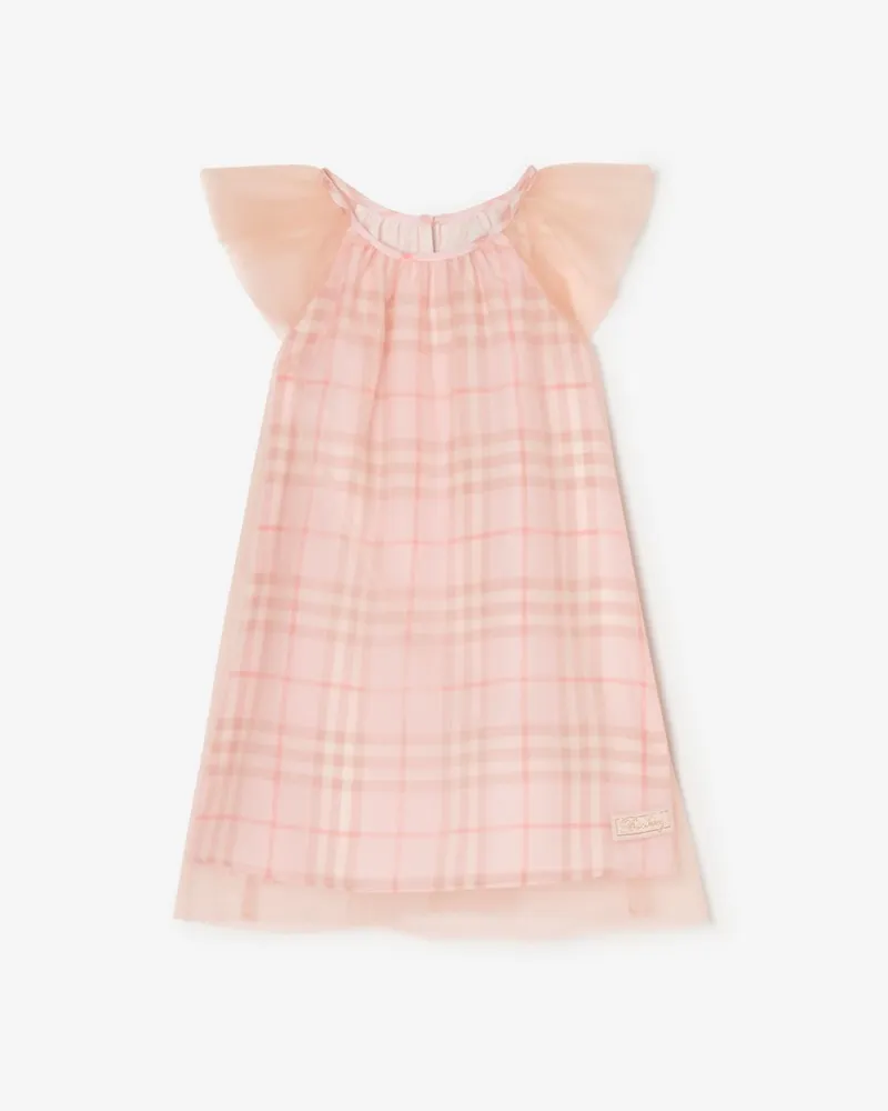 Burberry Seidenkleid in Check , Size Quartz-rosa