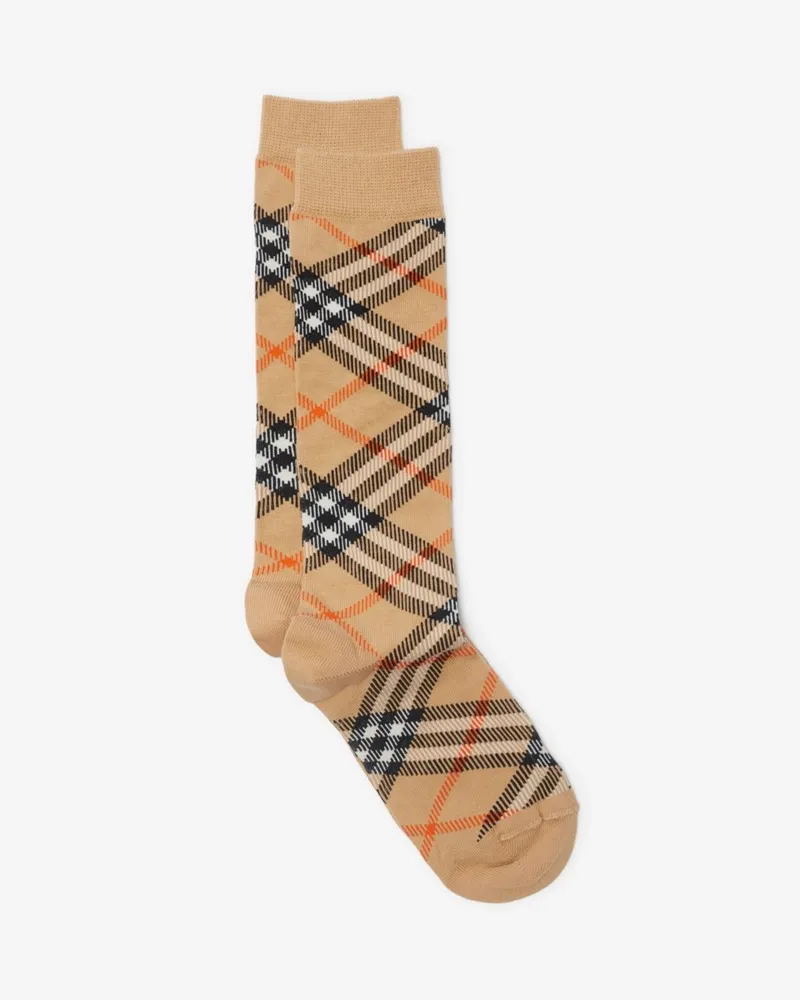 Burberry Baumwollmisch-Socken in Check , Size Sand-beige