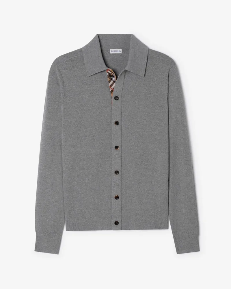 Burberry Woll-Cardigan mit Check-Besatz , Size Grey