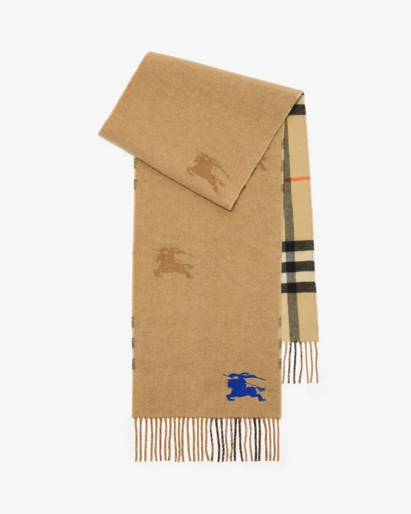 Burberry Wendbarer Kaschmirschal mit Check und EKD-Motiv Sand-beige