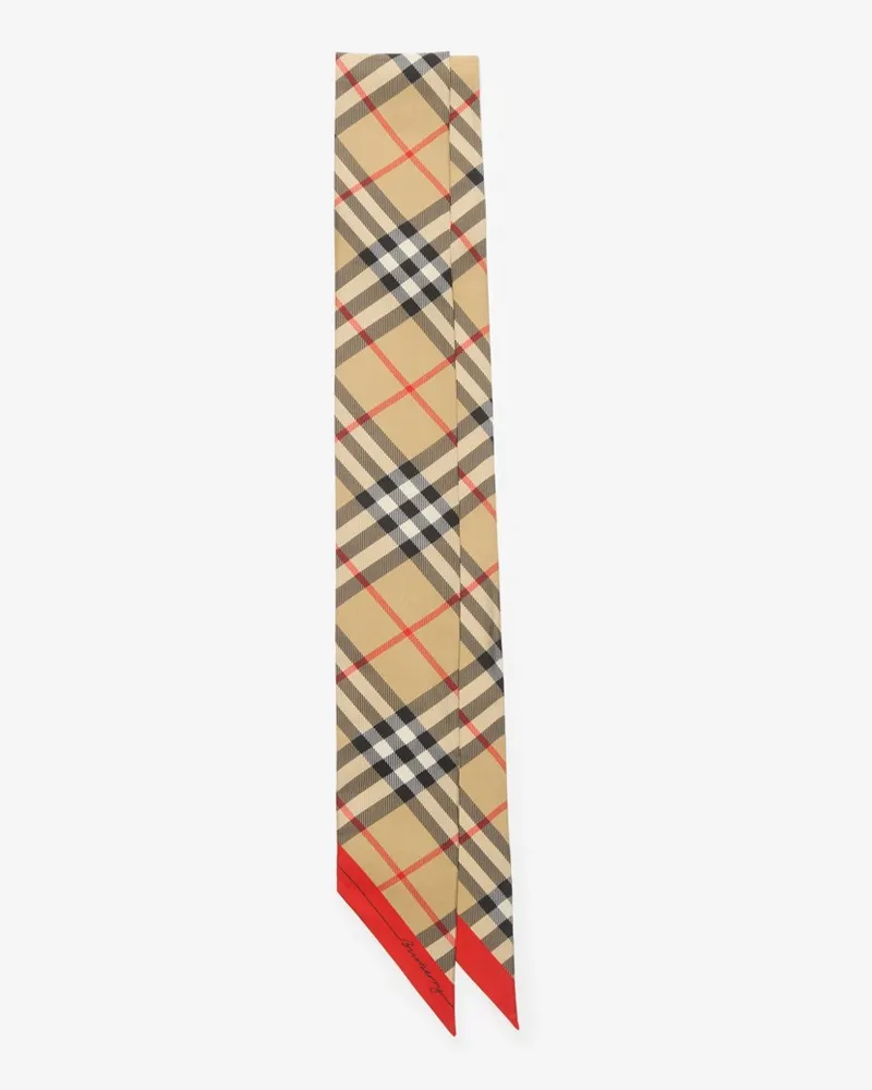 Burberry Schmaler Seidenschal in kontrastierendem Check Sand-beige