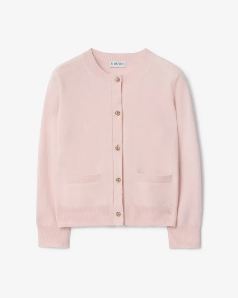 Burberry Woll-Kaschmir-Cardigan mit Check-Patch , Size Ice-rosa