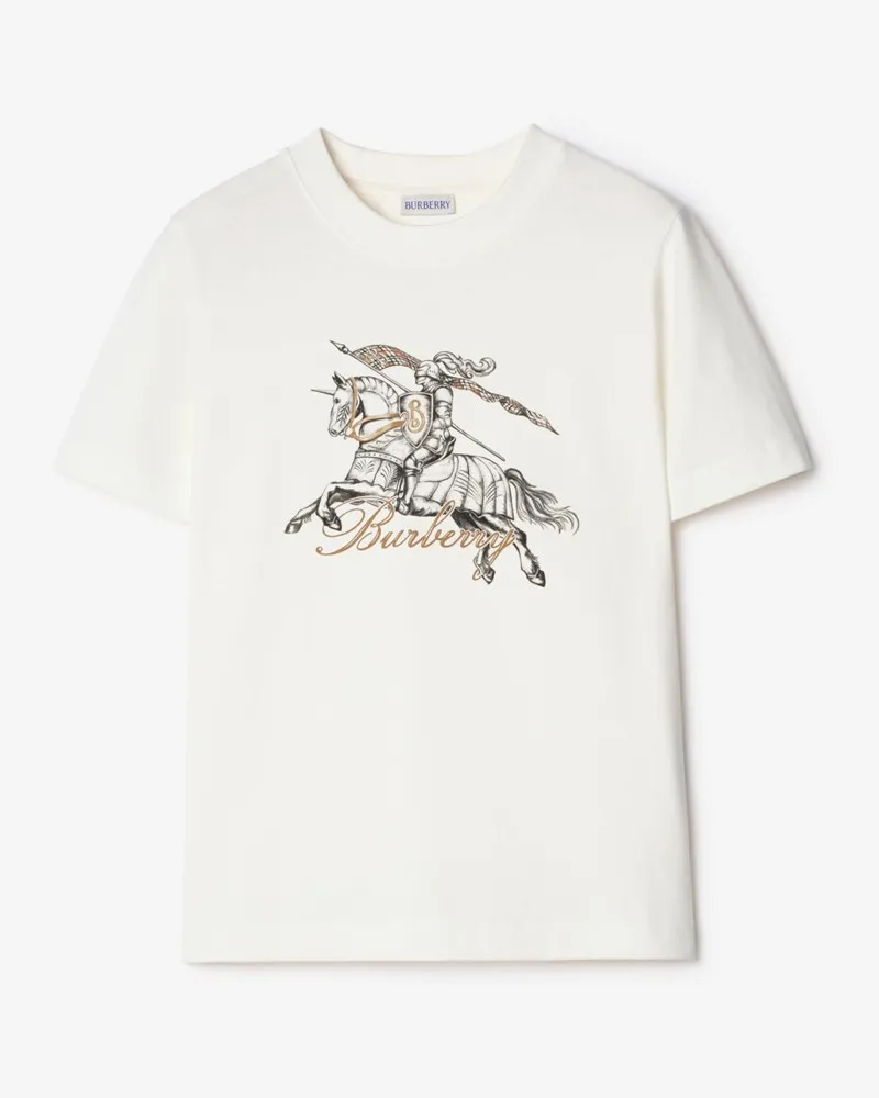 Burberry Baumwoll-T-Shirt mit Knight-Radierung , Size Chalk