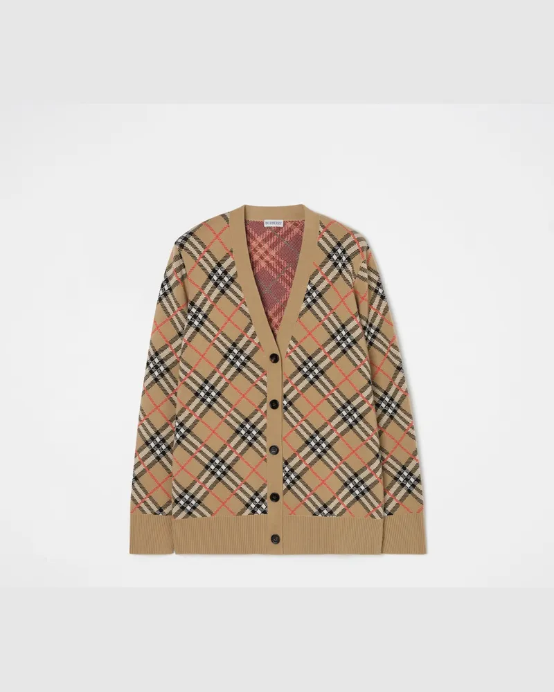 Burberry Baumwoll-Woll-Cardigan in Check Sand-beige