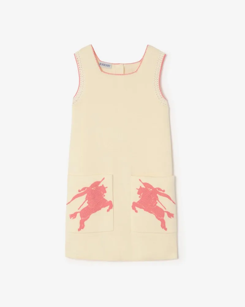 Burberry Baumwoll-Häkelkleid mit EKD-Motiv , Size Ivory-weiß