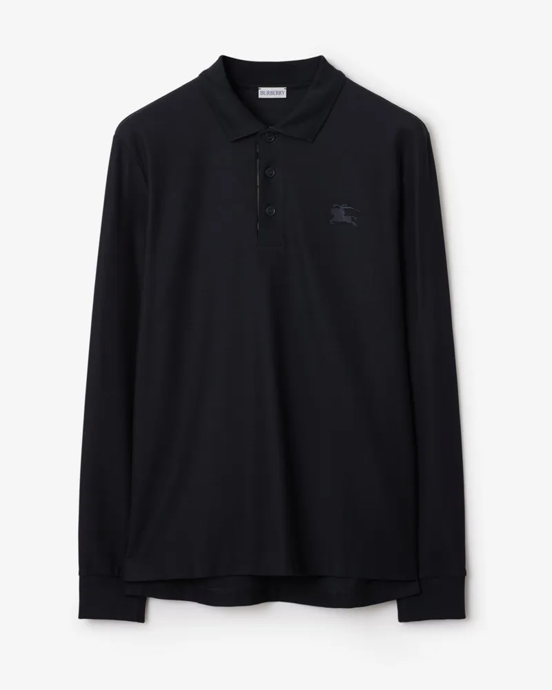 Burberry Langärmeliges Baumwoll-Poloshirt Kohleblau