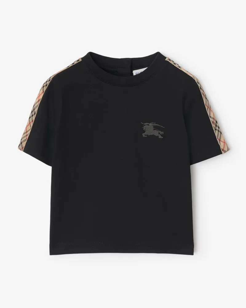 Burberry Baumwoll-T-Shirt mit Check-Besatz , Size Schwarz